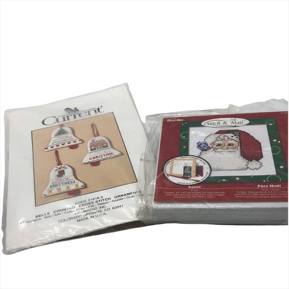 Bucilla “Stitch & Mail” Santa + Current 3 Bells Counted Cross-Stitch Ornaments - Picture 9 of 11